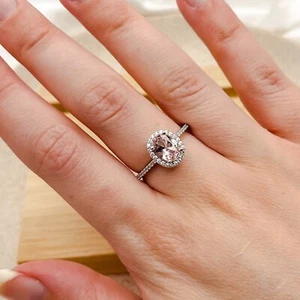 Anillo de morganita de plata de ley 925 anillo con halo anillo de boda mejor regalo para ella - Imagen 1 de 14