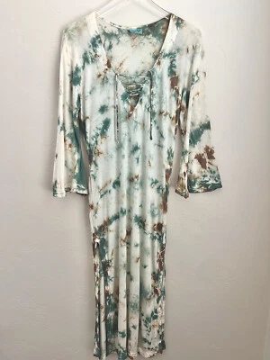 Letarte ручной работы плавать платье прикрыть Sz средний синий белый галстук краситель 3/4 рукав - Изображение 1 из 4