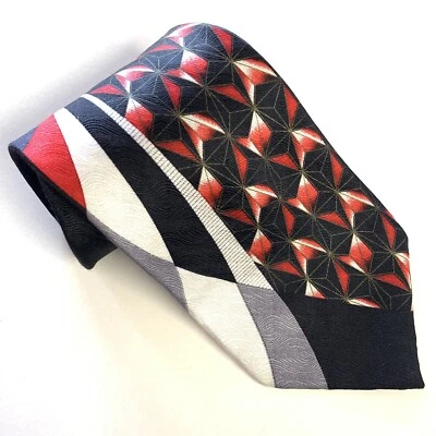Corbata geométrica Enrico Capucci roja negra 100 % seda hecha a mano 62 pulgadas de largo 4 pulgadas de ancho Foto 1 de 4