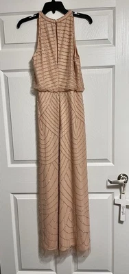 ADRIANNA PAPELL Halter Blouson Beaded Gown Blush sz 6 - Image 1 of 4