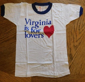 Vintage 1970's Virginia Is For Lovers Kids Youth Ringer T-Shirt Size L 10-12 - Picture 1 of 10