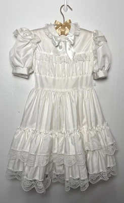 Vtg Martha’s Miniatures Girl 7 NWOT White Satin Lace Pageant Flower Girl Dress - Image 1 of 4