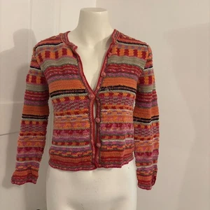 Sigrid Olsen Sport Knitted by Hand Petite Medium Striped Funky Pink Cardigan - Picture 1 of 8