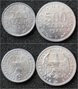 200 & 500 Mark 1923 - Mint F (Stuttgart) - Germany Weimar coins -#A128 - Picture 1 of 4