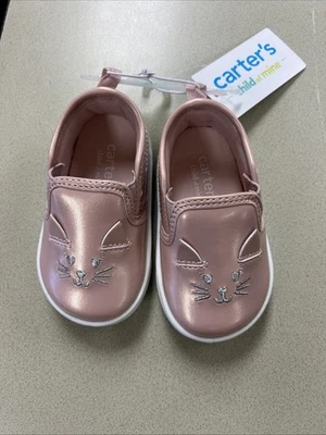 Carter's Child of Mine Baby Girl Sz 4 Pink Sparkles Ciro Cat Slip-On Sneaker NEW - Image 1 of 4