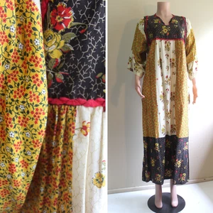 JCPenney Loungewear S Maxi Dress Cotton Kimono Sleeve Vintage 60s Hippy Floral - Picture 1 of 9