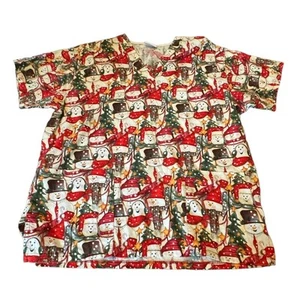 Peaches Uniforms Scrub Top Womens Medium (?) Snowman Holiday Veterinarian READ - Picture 1 of 6