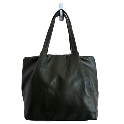 Bolso de Hombro Grande Neiman Marcus Verde Oliva Oscuro Cuero Vegano Doble Correa Foto 1 de 4