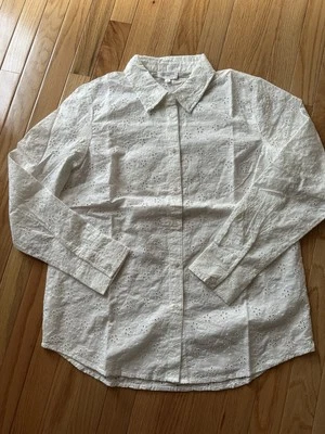 Candace Cameron Bure 常规纽扣前孔衬衫 新日 白色 — 第 1/4 张图片