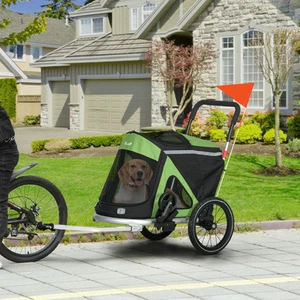 2 in 1 Bike Trailer with Aluminum Frame for Medium-Sized Dogs, Green - Picture 1 of 11