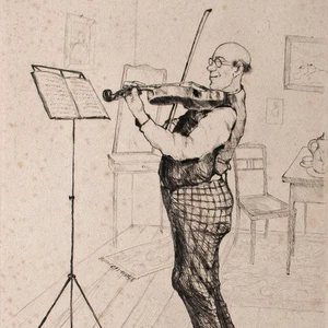 Albrecht Gutjahr Radierung Geiger humoristische Szene signiert 1920er Jahre - Bild 1 von 4