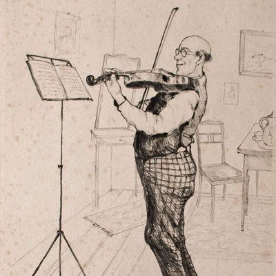 Albrecht Gutjahr Radierung Geiger humoristische Szene signiert 1920er Jahre - Bild 1 von 4