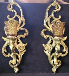 Vintage Syroco Wall Sconces Set of 2 Gold Ornate Scroll 16" USA Made - Picture 1 of 9