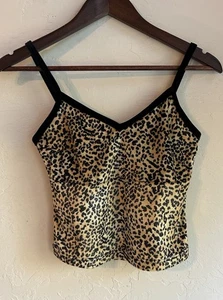 Vintage 90s Y2K Leopard Velvet Cropped Cami Tank Top S Glitter Fairy Grunge - Bild 1 von 5