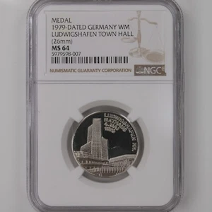Medal 1979-Dated Germany WM Ludwigshafen Town Hall 26mm NGC Certified MS64 Pop 1 - Picture 1 of 12