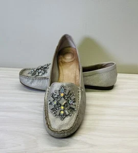 Nurture Claireed Womens Sz 9.0 M Silver Beaded Embellished Flats Loafers Leather - Picture 1 of 6