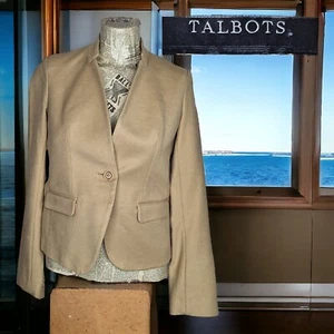 Talbots Jacket Blazer Women Size 2 Beige Cotton Blend One Button - Picture 1 of 11