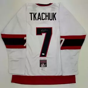 Autographed/Signed Brady Tkachuk Ottawa White Hockey Jersey JSA COA - Picture 1 of 4