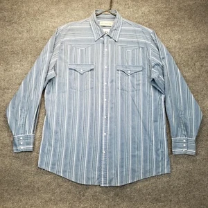 Bit & Bridle Shirt Men 2XLT Tall Blue Striped Pearl Snap Flap Pockets Cowboycore - Picture 1 of 14