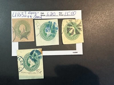 US Scott # U 163? x 4   FANCY CANCEL  Cut Square 2024 Scott Cat. Value $ 1.20 - Image 1 of 3