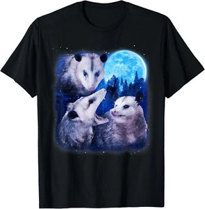 Three Opossums 3 Opossum Howling At The Moon Wolves Parody T-Shirt - Picture 1 of 18