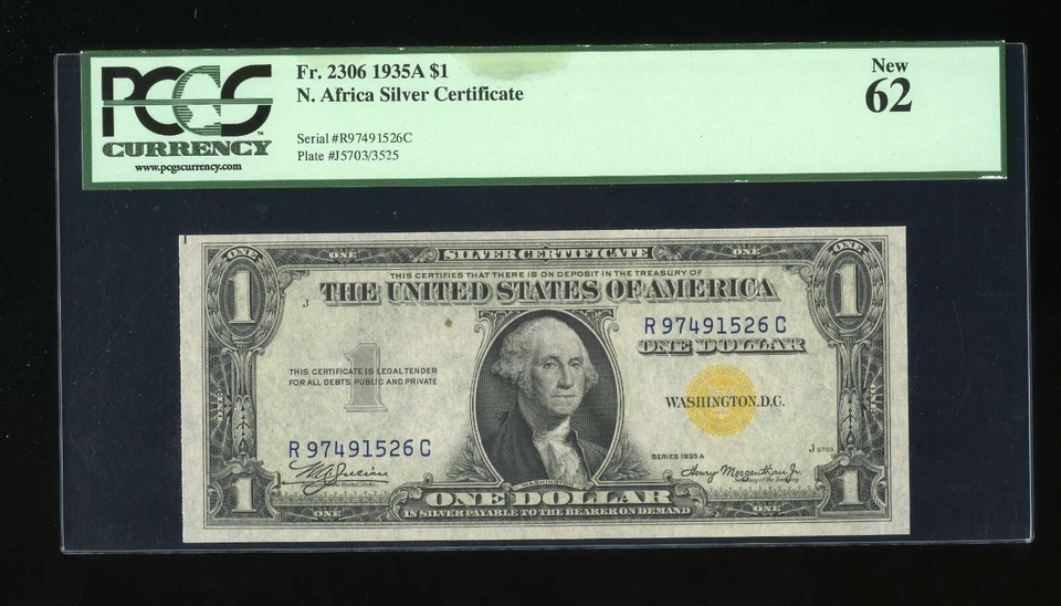 DBR 1935-A $1 North Africa Silver Fr. 2306 RC Block PCGS 62 Serial R97491526C - Image 1 of 2