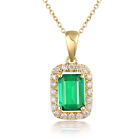 Emerald Cut Vintage Natural Diamond & Emerald Pendant in 14k Yellow Gold Jewelry