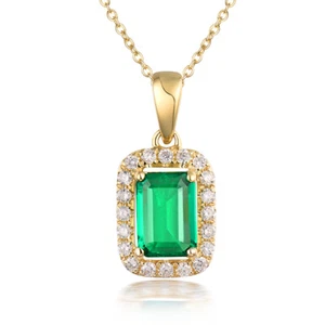 Emerald Cut Vintage Natural Diamond & Emerald Pendant in 14k Yellow Gold Jewelry - Picture 1 of 11