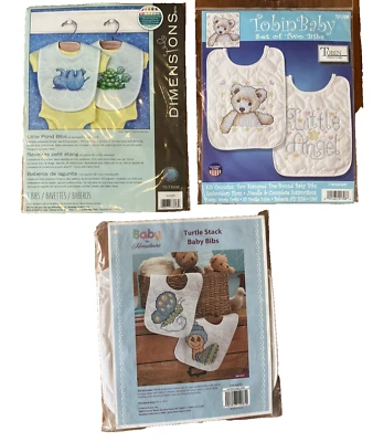 Vtg. Dimensions Herrschners Tobin 3 Cross Stitch Kits Baby Bibs - Image 1 of 4