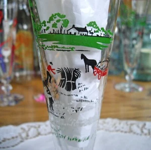 Vintage Libbey 1950er Currier & Ives Pilsner Bier 8 1/2" Glas Heu Bauernhof Szene ~ - Bild 1 von 12