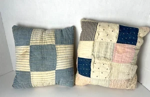2 Pillows Made From Old Cut Up Quilts Patchwork 10'' x 9'' & 9'' x 9'' Pre Owned - Picture 1 of 4