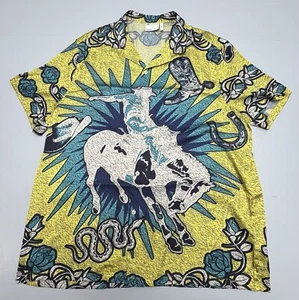 ASOS DESIGN RODEO COWBOY GRAPHIC ALLOVER PRINT SHORT SLEEVE BUTTON UP MENS XL - Picture 1 of 9
