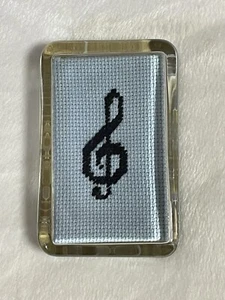 OOAK Treble Clef Cross Stitch Paperweight Vintage Music Lovers Gift - Picture 1 of 11