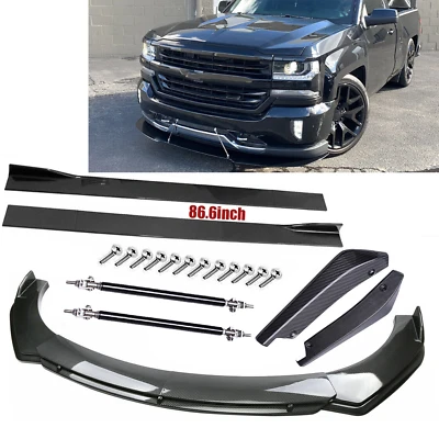 Carbon Fiber Front Bumper Lip /Side Skirt/ Strut Rods For Chevy Silverado 1500 Foto 1 de 4