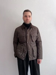 Polo Ralph Lauren Herren braune gesteppte Bikerjacke Lederdetails klassisch Gr. M - Bild 1 von 23
