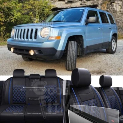 Juego completo de fundas de asiento de cuero delanteras + traseras azul para Jeep Patriot Sport SUV Foto 1 de 4