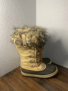 Sale! Sorel Women's Sz 7 Joan Of Arctic Snow Boots Tan Suede Faux Fur Insulated - Picture 1 of 5