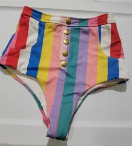 NWT Wildfox S High Waist Thong Bikini Swim Bottom Short 120453 - Picture 1 of 3
