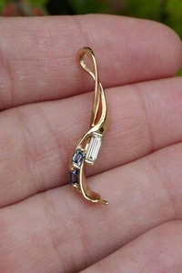 Vintage 14kt Yellow Gold Diamond & Sapphire Pendant - 1.8 Grams - Picture 1 of 10