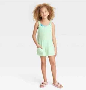 XL (14) Girl's Solid Cover Up Romper Art Class Green 1 Piece - Picture 1 of 3