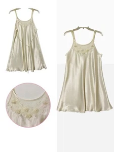 Oskar De La Renta Slip Camisole Dress M Ivory Satin Floral Boudoir Coquette Glam - Picture 1 of 7