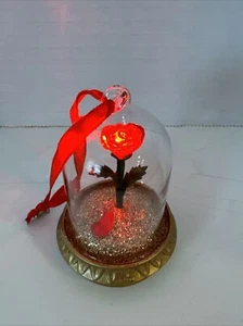 Disney Store 2017 Beauty and the Beast Enchanted Rose Ornament Lights Up 3" - Picture 1 of 9