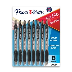Paper Mate Profile Retractable Ballpoint Pens, 1.4 mm Bold Point, Black, 8 Count - Picture 1 of 4