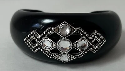 Designer Inspired Unique Black Acrylic Crystal Cuff Bracelet - Image 1 of 4