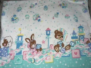 TEDDY BEAR,BUNNY, LAMB Baby Blanket VTG Receiving Dreamland Blocks - Picture 1 of 3
