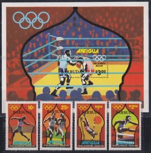 F-EX50079 BARBUDA ANTIGUA MH 1980 MOSCOW OLYMPIC GAMES BOXING ATHLETICS.