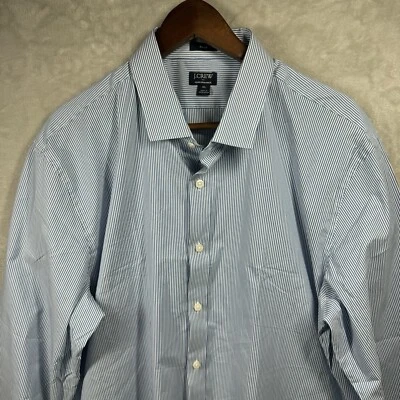 Camisa J Crew Para Hombre XL Ajustada Rendimiento Azul Blanco Rayas Abotonadas Mezcla de Algodón Foto 1 de 4