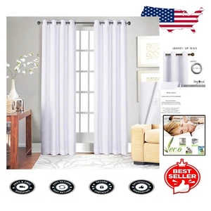 Solid White 100% Cotton Grommet Curtains - 96 Inch Length, Modern Window Drapes - Picture 1 of 10