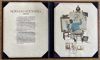1979 Norman Rockwell Folio Binder w/ Famous “Triple Self-Portrait” & 3 US Stamps - Image 1 of 3
