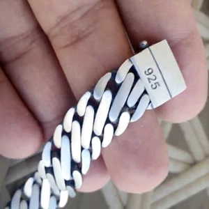 Massive broad Men's Solid Sterling Silver Handmade Curb Chain Oxidized Bracelet - Picture 1 of 21